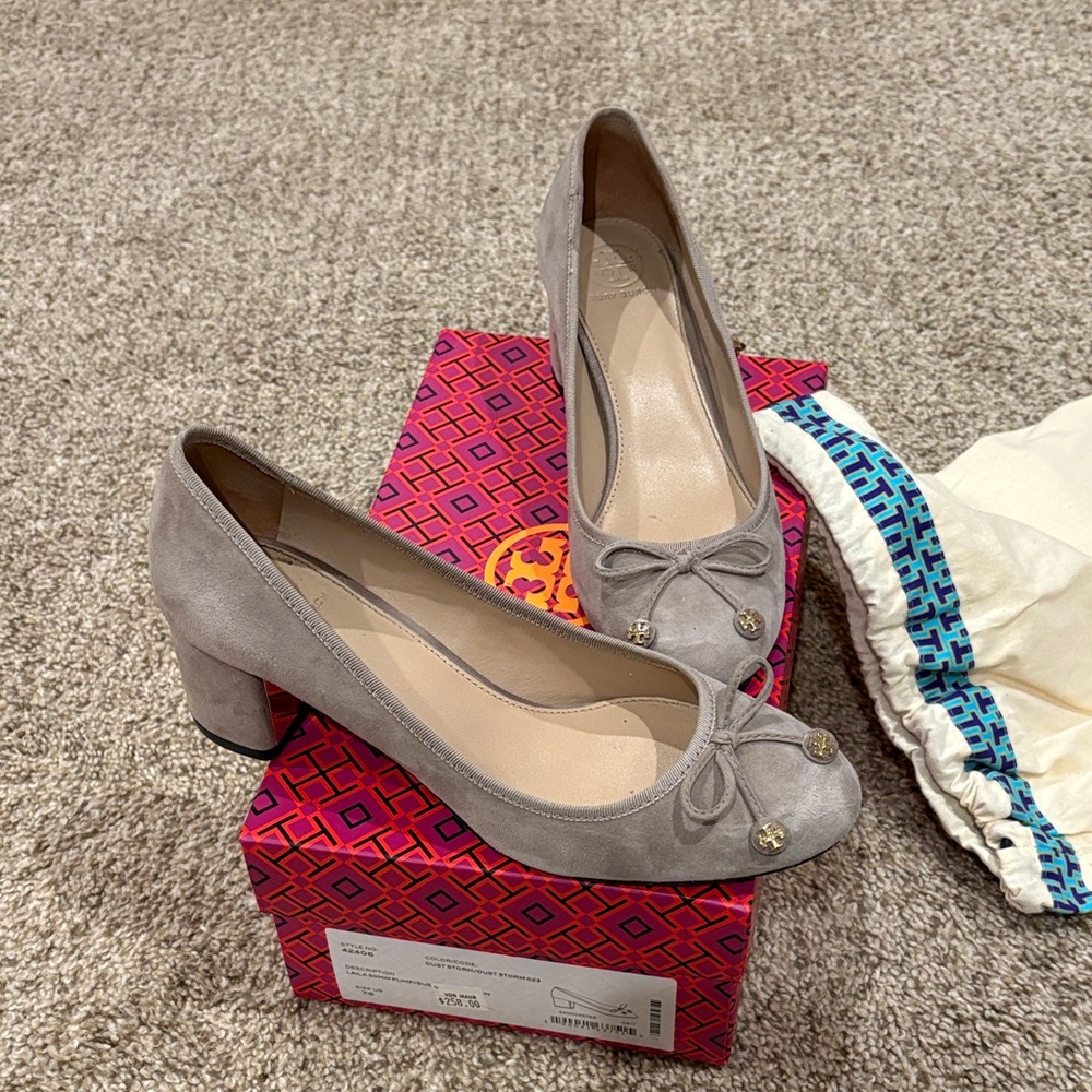 Tory Burch Taupe Suede Heels with Bow